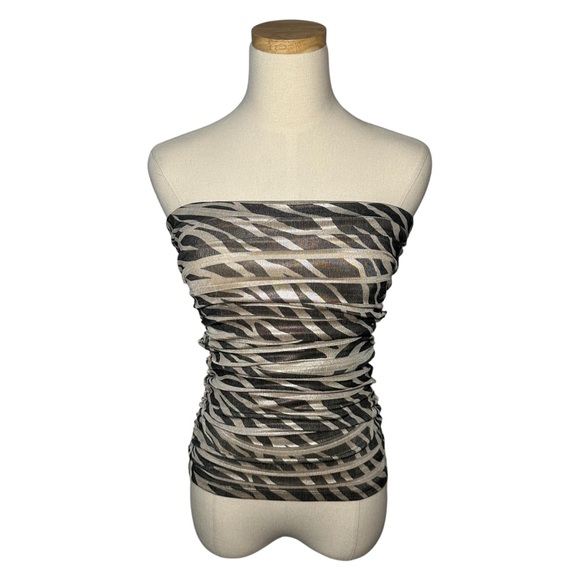 Forever 21 Tops - Vintage Forever 21 Metallic Y2K Zebra Stripes Strapless Ruched Tube Top, Medium